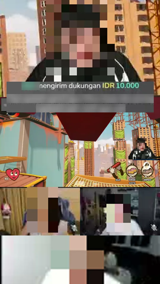 Hasil klip 9:16: kamera di atas, donasi di tepian, gameplay utuh, tamu Discord di bawah
